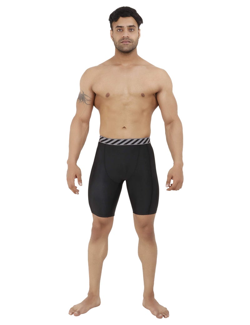 NEVER LOSE Men's Compression Nylon Shorts Tights, Fit Multi Sports Cricket, Football, Cycling, Badminton, Fitness & Other Outdoor Inner Wear (Large, Zebra) Black - Image 3