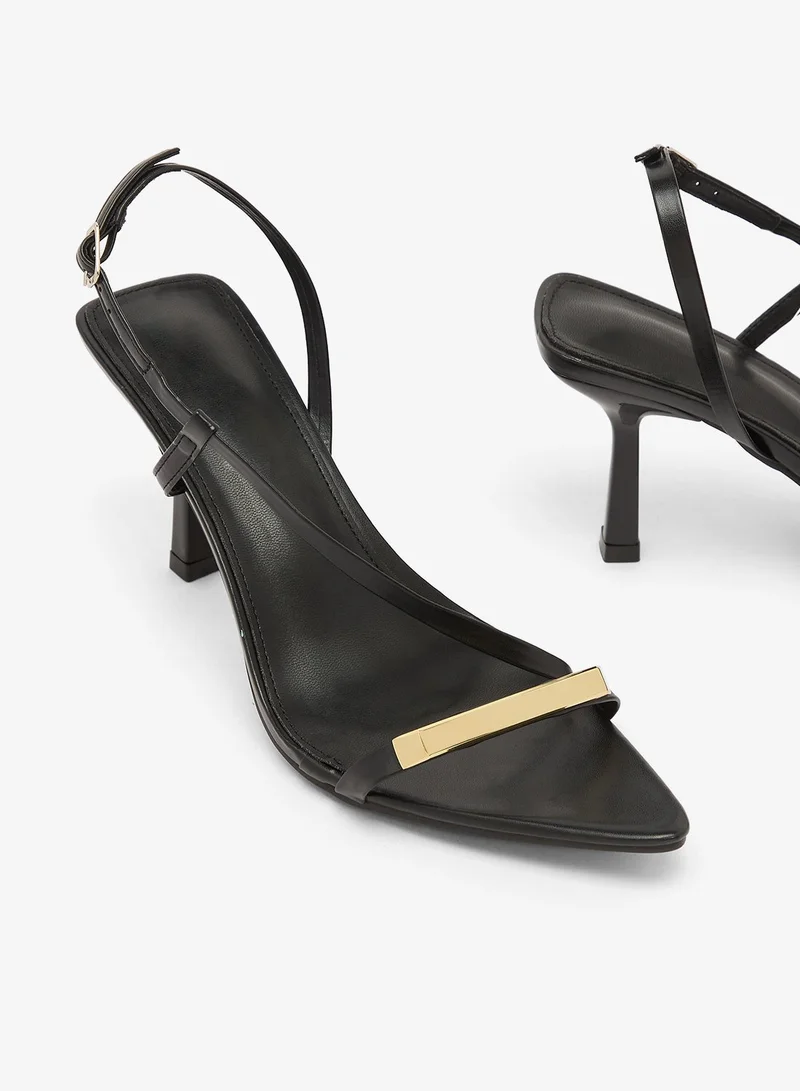 Ella Black Gold Accent Kitten Heel Sandals for Women | Best Price UAE