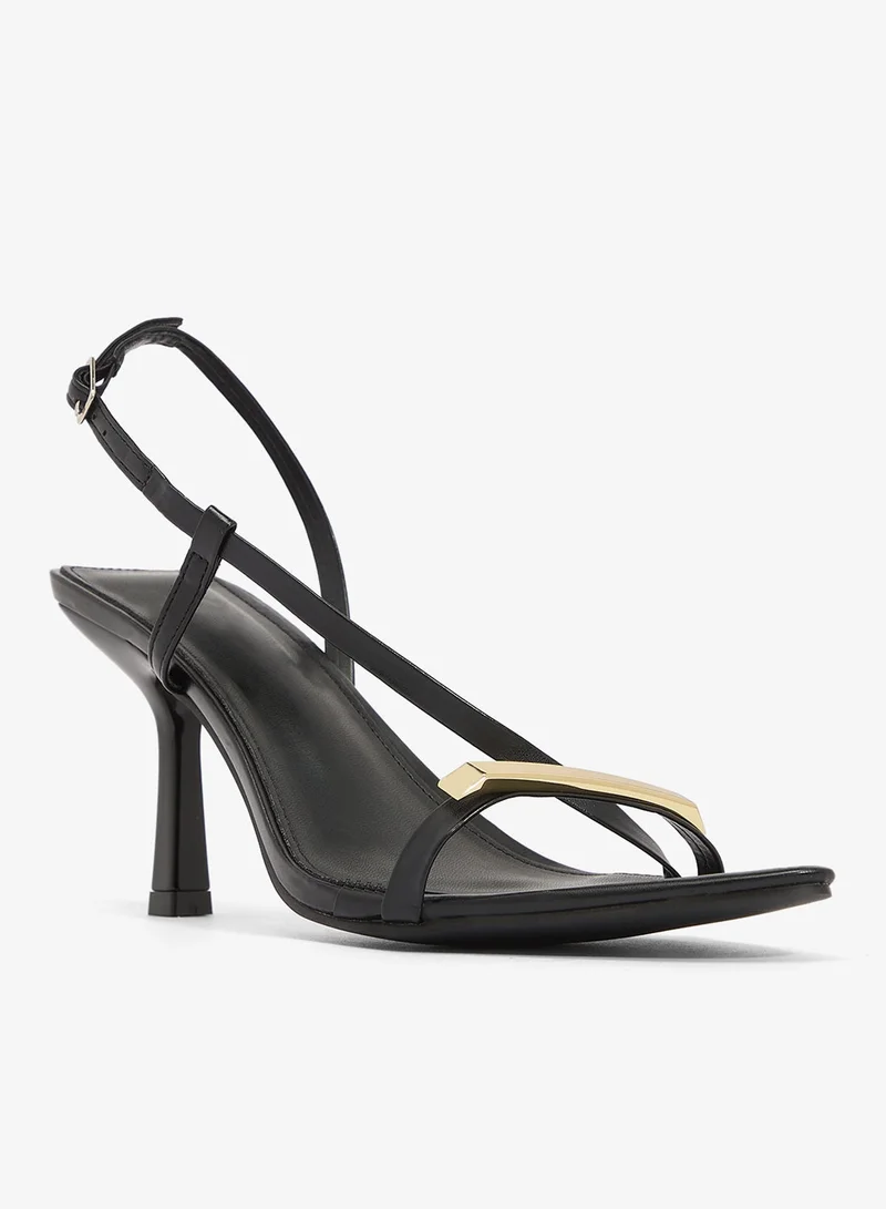 Ella Black Gold Accent Kitten Heel Sandals for Women | Best Price UAE