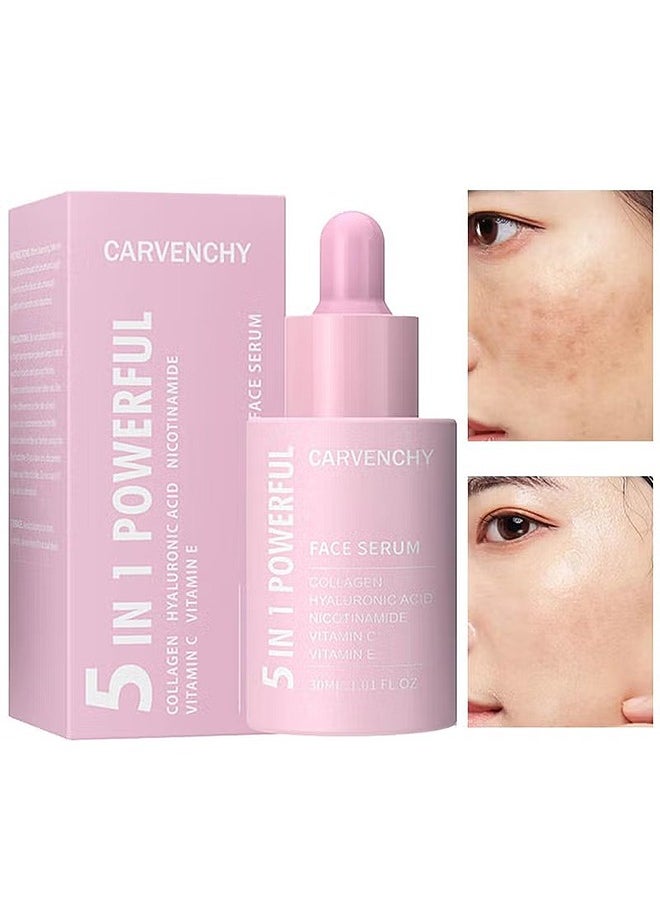 CARVENCHY 5 In 1 Powerful Face Serum, Hyaluronic Acid Serum With Vitamin C And E , For Moisturizing Brightening Face Serum Anti-Aging Facial Serum For Dark Spots, Fine Lines And Wrinkles Smooth Skin 30ML  - Image 1