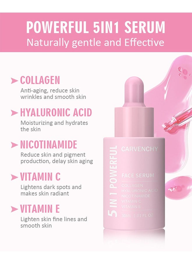 CARVENCHY 5 In 1 Powerful Face Serum, Hyaluronic Acid Serum With Vitamin C And E , For Moisturizing Brightening Face Serum Anti-Aging Facial Serum For Dark Spots, Fine Lines And Wrinkles Smooth Skin 30ML  - Image 3