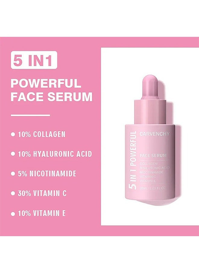 CARVENCHY 5 In 1 Powerful Face Serum, Hyaluronic Acid Serum With Vitamin C And E , For Moisturizing Brightening Face Serum Anti-Aging Facial Serum For Dark Spots, Fine Lines And Wrinkles Smooth Skin 30ML  - Image 2