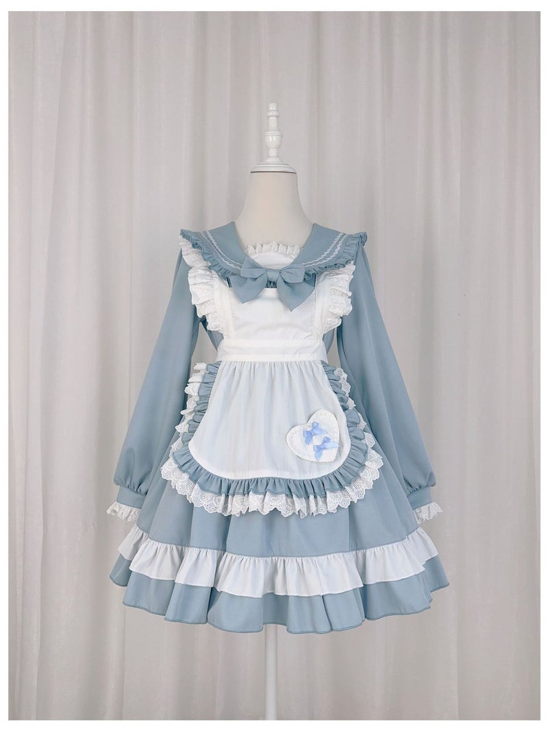 Original New ~ Japanese Sweet College Sailor Suit Cos Maid Suit Long Sleeve Dress Maid Apron Suit - Image 5