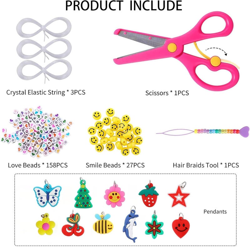 MAKERSLAND 3277+pcs Pony Beads Kit 24 Color Rainbow Plastic Pony Bead Heart Beads Elastic String Kandi Bead for Braids Cute Charm DIY Crafts Jewelry Making Kit for Bracelets Necklaces - Image 3