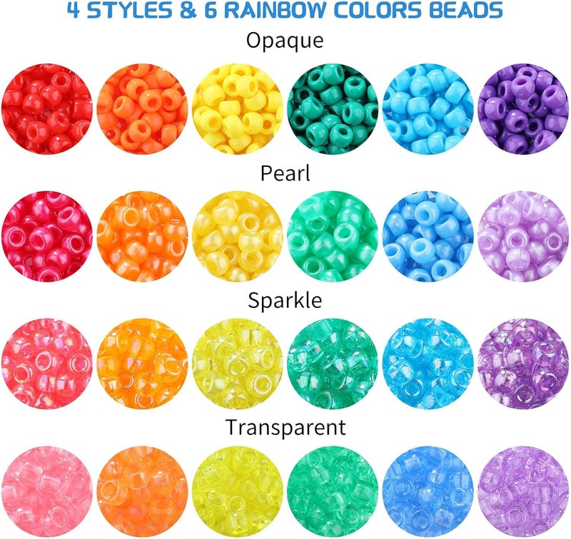 MAKERSLAND 3277+pcs Pony Beads Kit 24 Color Rainbow Plastic Pony Bead Heart Beads Elastic String Kandi Bead for Braids Cute Charm DIY Crafts Jewelry Making Kit for Bracelets Necklaces - Image 2