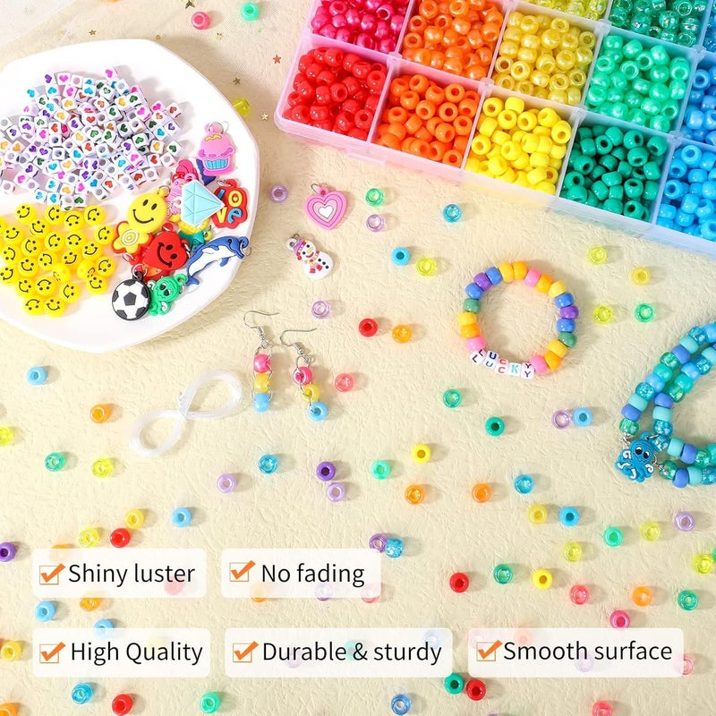 MAKERSLAND 3277+pcs Pony Beads Kit 24 Color Rainbow Plastic Pony Bead Heart Beads Elastic String Kandi Bead for Braids Cute Charm DIY Crafts Jewelry Making Kit for Bracelets Necklaces - Image 4