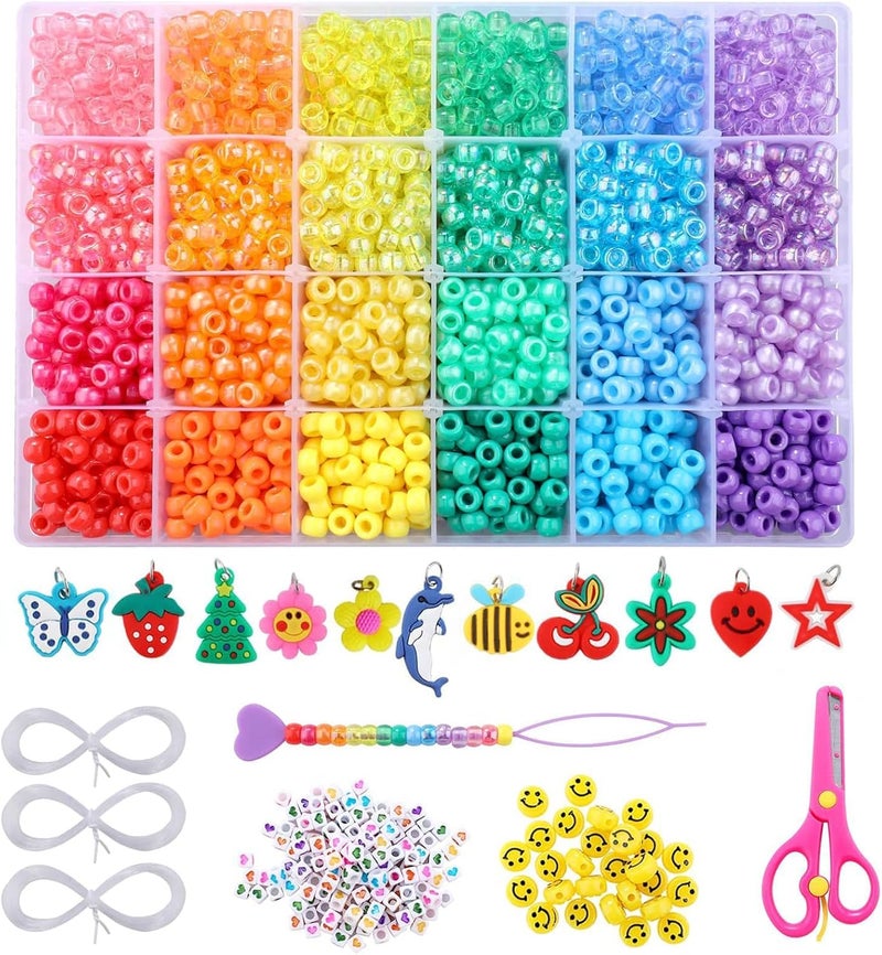 MAKERSLAND 3277+pcs Pony Beads Kit 24 Color Rainbow Plastic Pony Bead Heart Beads Elastic String Kandi Bead for Braids Cute Charm DIY Crafts Jewelry Making Kit for Bracelets Necklaces - Image 1