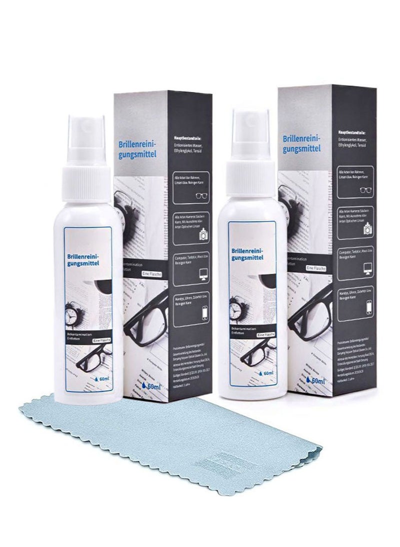 جي اي سي ال ال 2 قطعة بخاخ تنظيف وصيانة عدسات النظارات 60 مل + 60 مل، النظارات والهواتف المحمولة والشاشات الإلكترونية، الأسطح البصرية، تركيبة آمنة بدرجة احترافية (قطعة قماش نظارات هدية) - Image 1