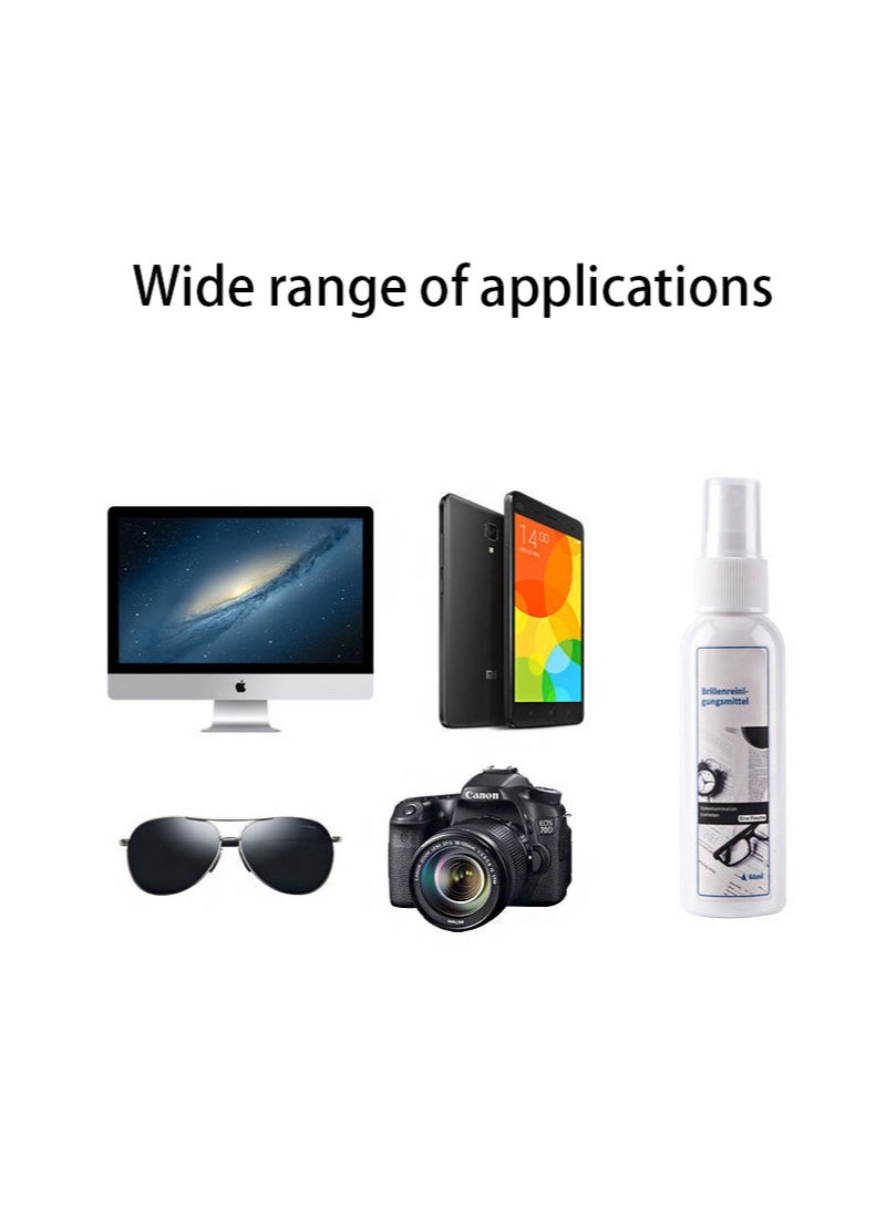 جي اي سي ال ال 2 قطعة بخاخ تنظيف وصيانة عدسات النظارات 60 مل + 60 مل، النظارات والهواتف المحمولة والشاشات الإلكترونية، الأسطح البصرية، تركيبة آمنة بدرجة احترافية (قطعة قماش نظارات هدية) - Image 2