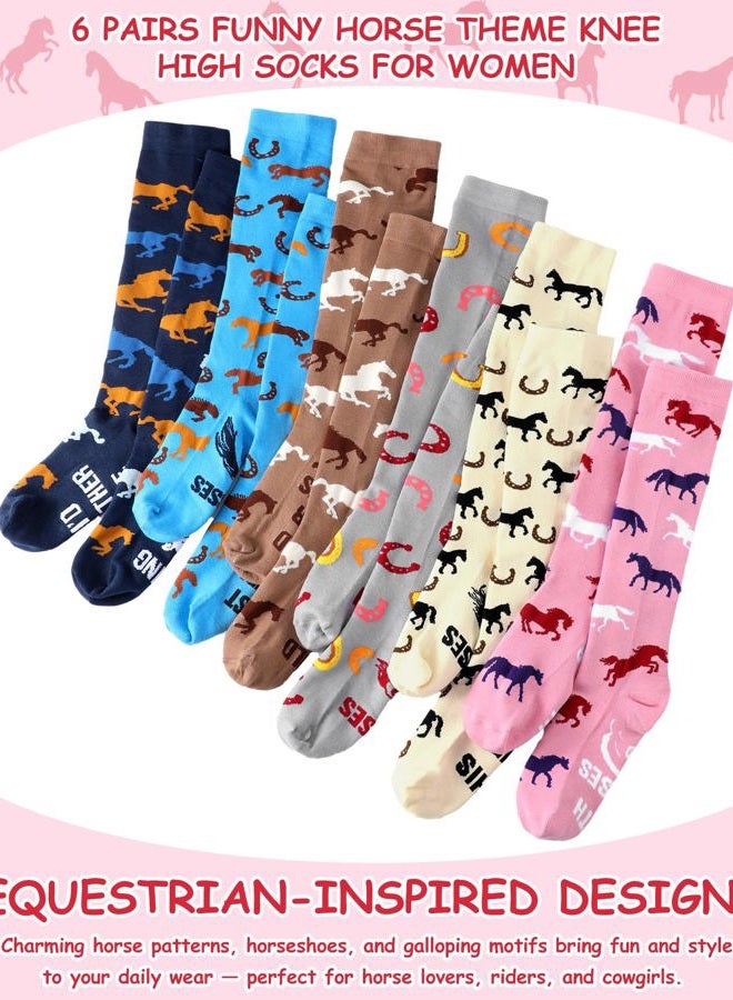 Chuarry 6 Pairs Funny Equestrian Socks for Women Knee High Horse Riding Western Boot Socks for Derby Lover Gifts Party Favors, Stylish Color, One size - Image 4