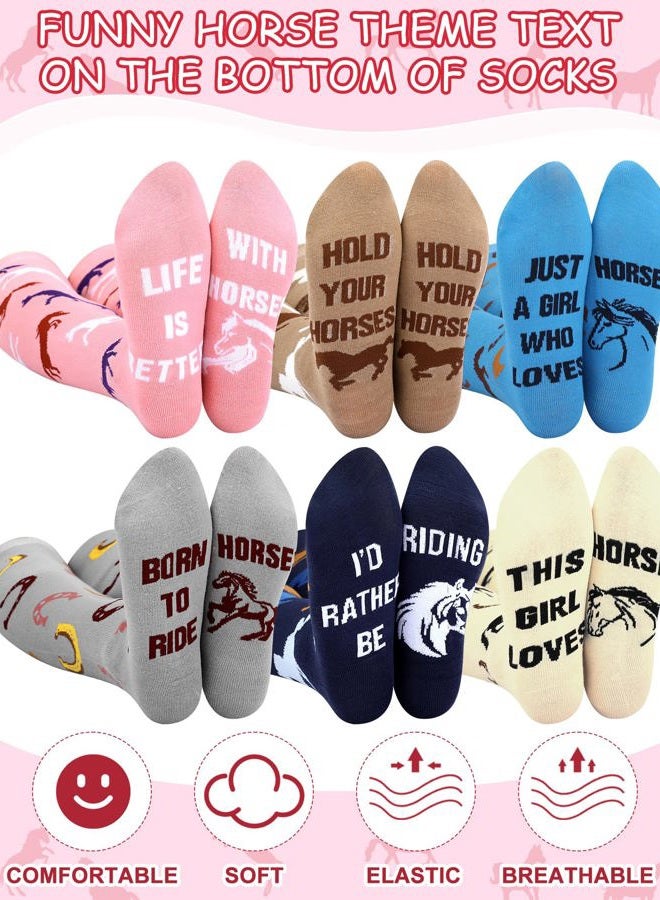Chuarry 6 Pairs Funny Equestrian Socks for Women Knee High Horse Riding Western Boot Socks for Derby Lover Gifts Party Favors, Stylish Color, One size - Image 3