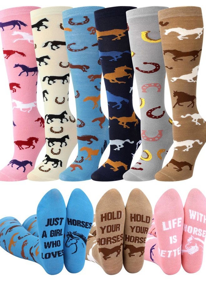 Chuarry 6 Pairs Funny Equestrian Socks for Women Knee High Horse Riding Western Boot Socks for Derby Lover Gifts Party Favors, Stylish Color, One size - Image 1