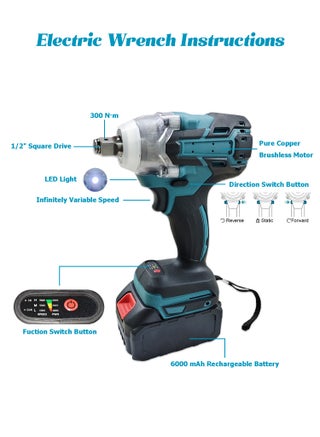 Electric Wrench Kit - Brushless Motor - Powerful Torque - Cordless Impact Drill Set with 2 Batteries, Hexagon Deep Socket, Screwdriver Bits, Twist Drill Bits, Storage Box - Home Tool Kit - view 2