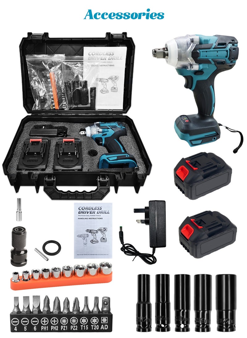 Electric Wrench Kit - Brushless Motor - Powerful Torque - Cordless Impact Drill Set with 2 Batteries, Hexagon Deep Socket, Screwdriver Bits, Twist Drill Bits, Storage Box - Home Tool Kit - pzsku/Z7F07D60216D67AE5664DZ/45/_/1733731359/18ac1871-282a-4365-ae12-bce356d4cc5c