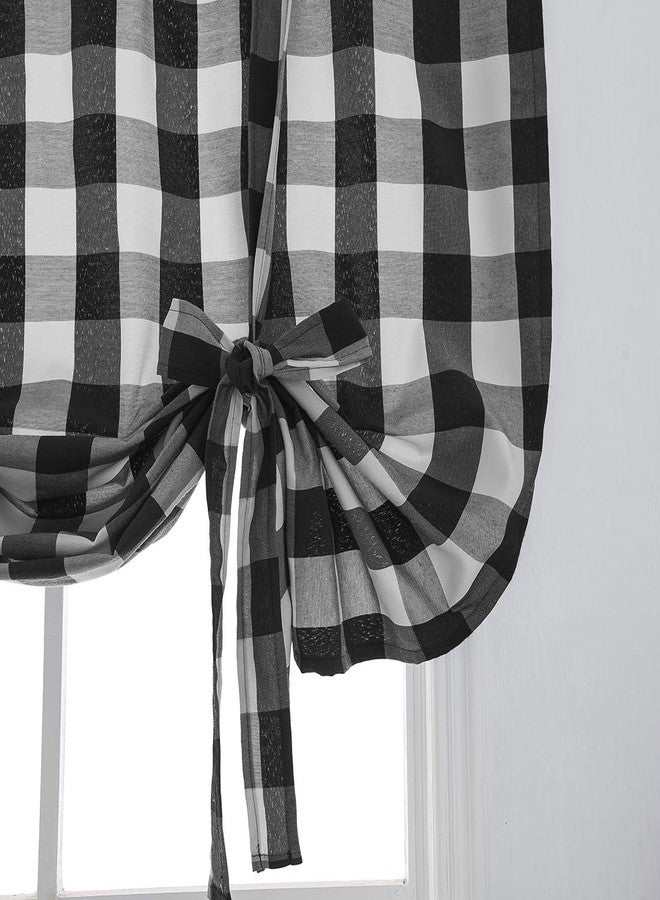 vctops Christmas Black and White Buffalo Check Tie Up Curtains Farmhouse Thermal Insulated Window Adjustable Balloon Curtain Shade for Small Window (24"x47", Black) - Image 4