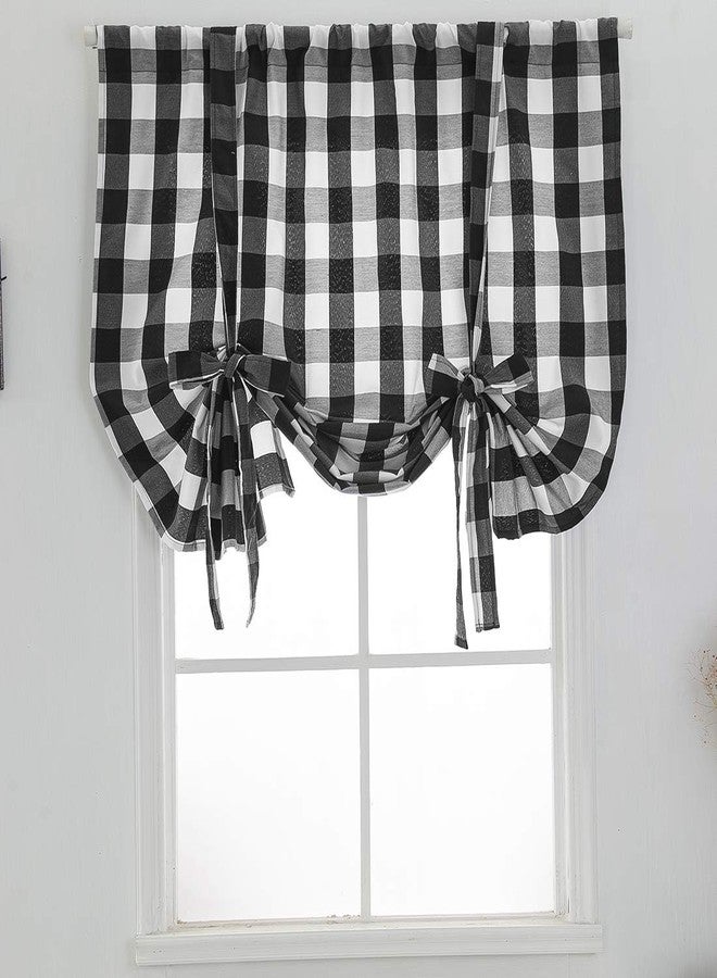 vctops Christmas Black and White Buffalo Check Tie Up Curtains Farmhouse Thermal Insulated Window Adjustable Balloon Curtain Shade for Small Window (24"x47", Black) - Image 1