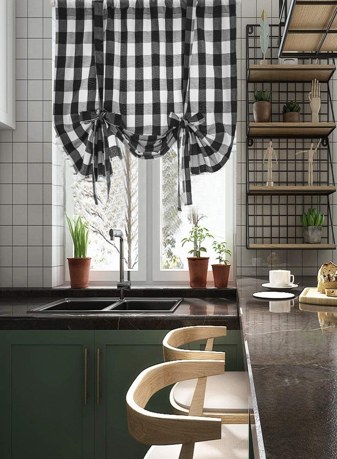 vctops Christmas Black and White Buffalo Check Tie Up Curtains Farmhouse Thermal Insulated Window Adjustable Balloon Curtain Shade for Small Window (24"x47", Black) - Image 2