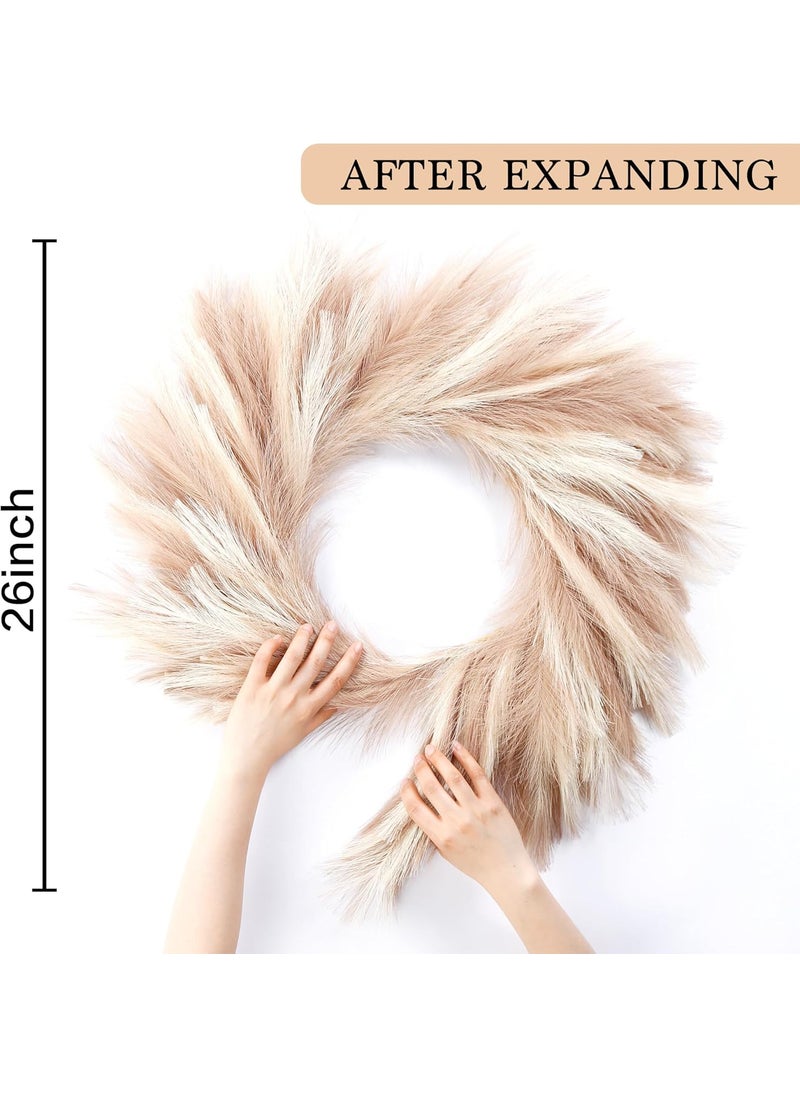 Sggvecsy Sggvecsy Pampas Grass Wreath 26 Faux Pampas Wreath for All Seasons Artificial Pampas Wreath Christmas Decor Boho Wall Decor for Front Door Farmhouse Fall Autumn Xmas Spring Wreath Decoration Mix  - Image 2