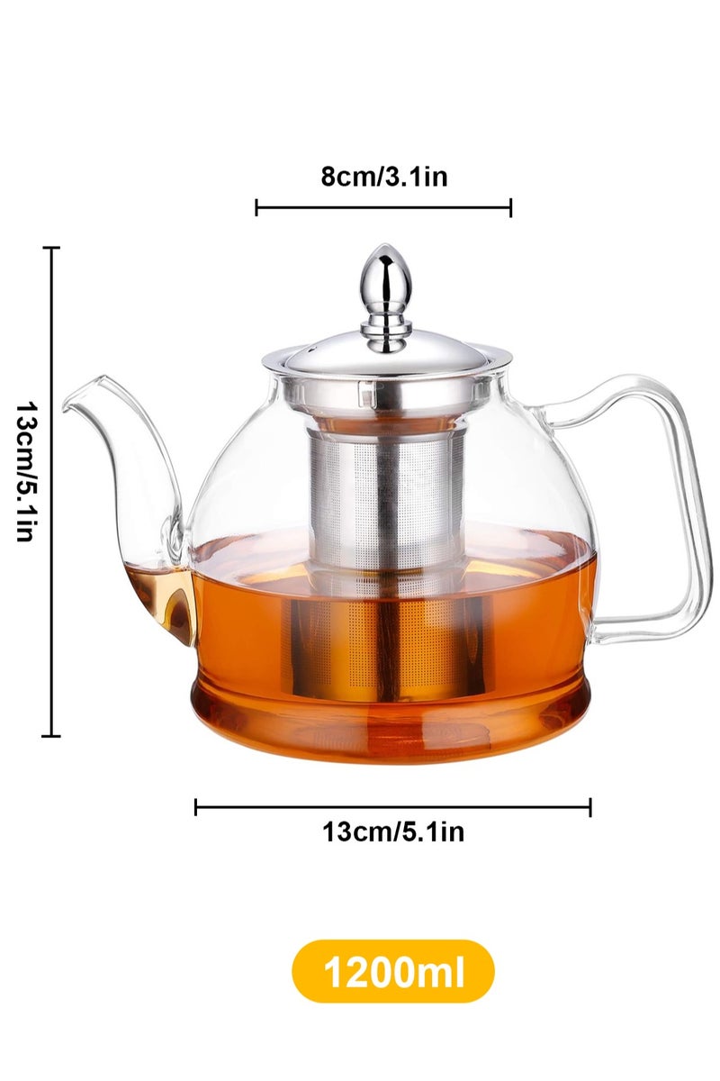 GGOOT Transparent Glass Teapot 1200ml tea kettle for boiling with Removable stainless steel Infuser High borosilicate glass material Safe Tea Kettle Blooming and Loose Leaf Tea Maker Set - Image 5