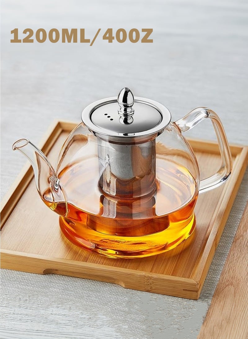 GGOOT Transparent Glass Teapot 1200ml tea kettle for boiling with Removable stainless steel Infuser High borosilicate glass material Safe Tea Kettle Blooming and Loose Leaf Tea Maker Set - Image 1