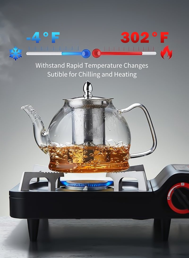 GGOOT Transparent Glass Teapot 1200ml tea kettle for boiling with Removable stainless steel Infuser High borosilicate glass material Safe Tea Kettle Blooming and Loose Leaf Tea Maker Set - Image 3