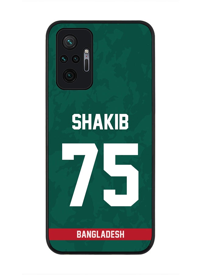 Stylizedd - Rugged Black Edge Case for Redmi Note 10 Pro 4G, Slim fit Soft Case Flexible thin Cover - Player Name - Shakib Al Hasan, Jersey Number- 75 - Image 1