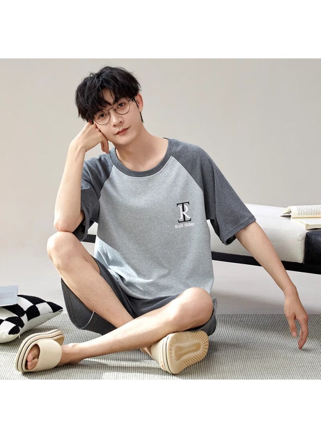 Me Feeling Men's Summer Cotton Round Neck Short Sleeve Shorts Thin Home Wear Casual Comfortable Can Be Worn Outfit - Image 1