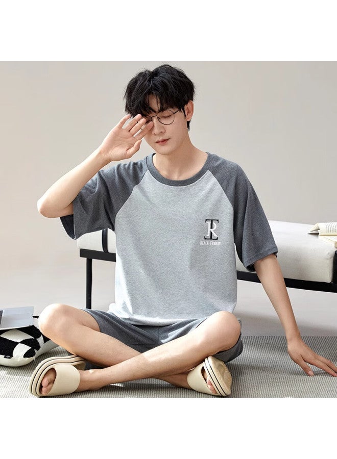 Me Feeling Men's Summer Cotton Round Neck Short Sleeve Shorts Thin Home Wear Casual Comfortable Can Be Worn Outfit - Image 2
