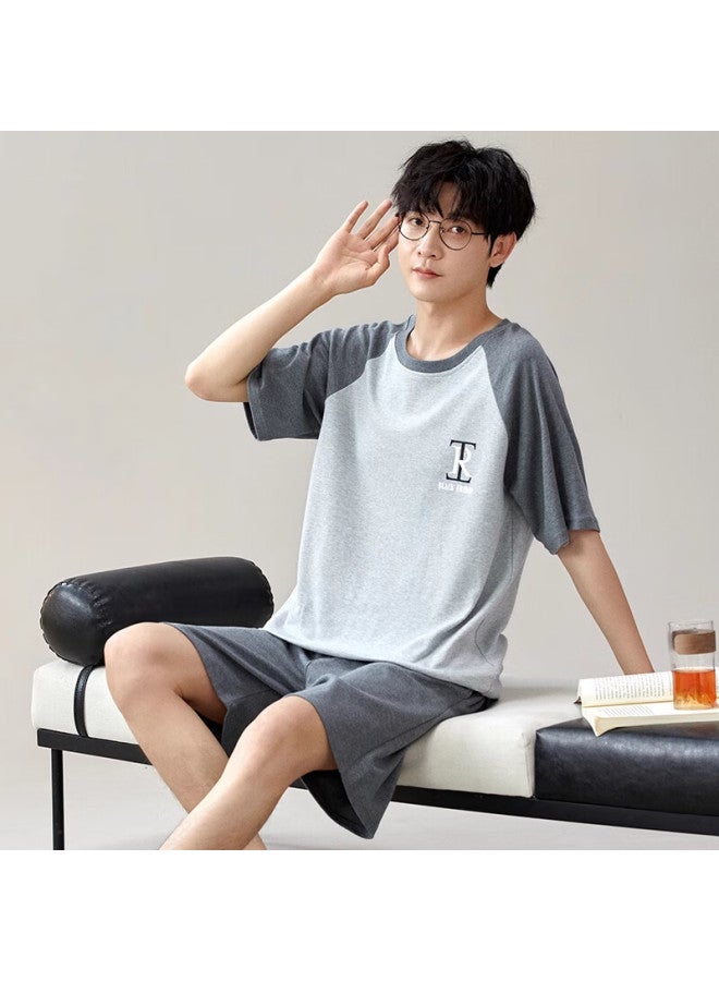 Me Feeling Men's Summer Cotton Round Neck Short Sleeve Shorts Thin Home Wear Casual Comfortable Can Be Worn Outfit - Image 3