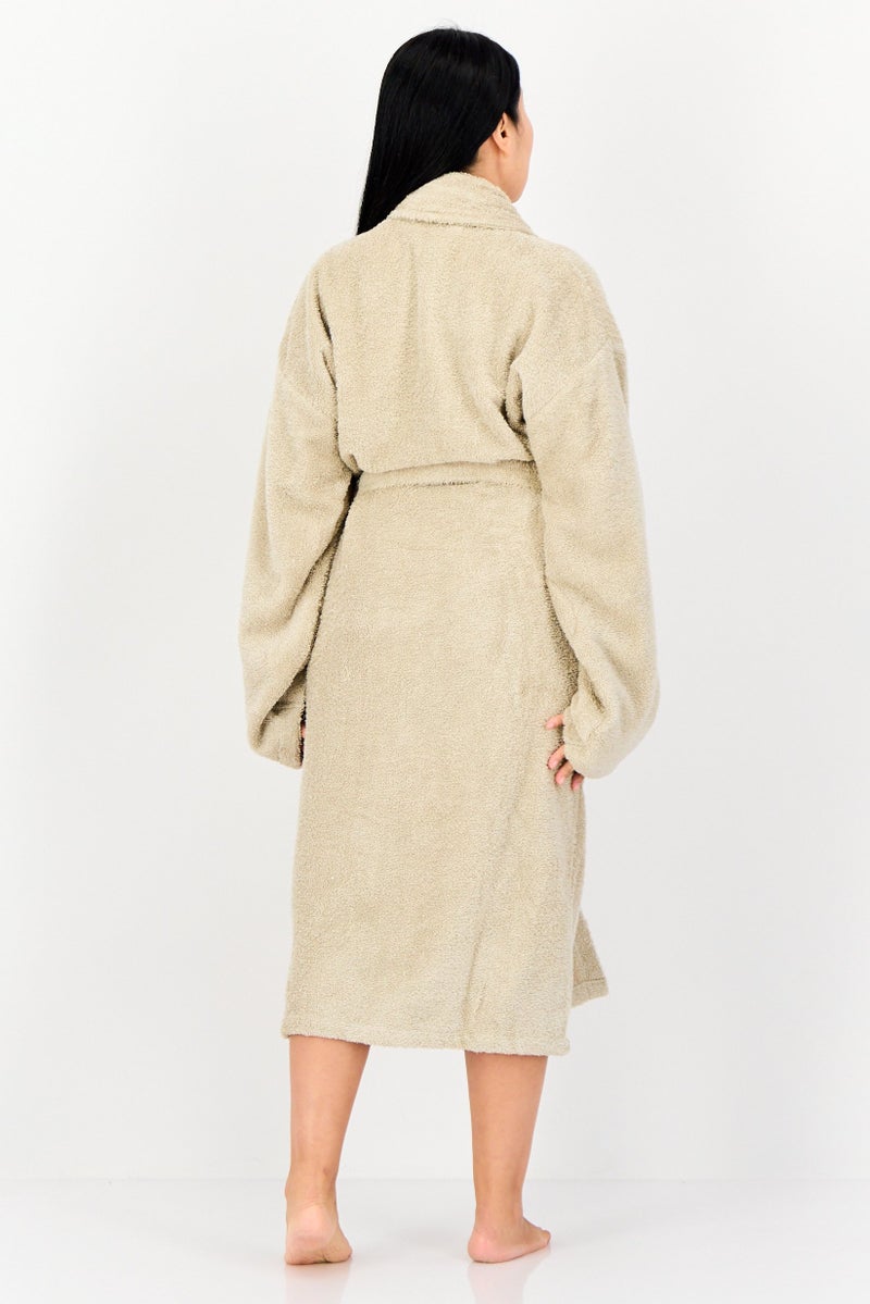 Bebe Home Women Terry Belted Robe, Oyster Grey  - Image 4