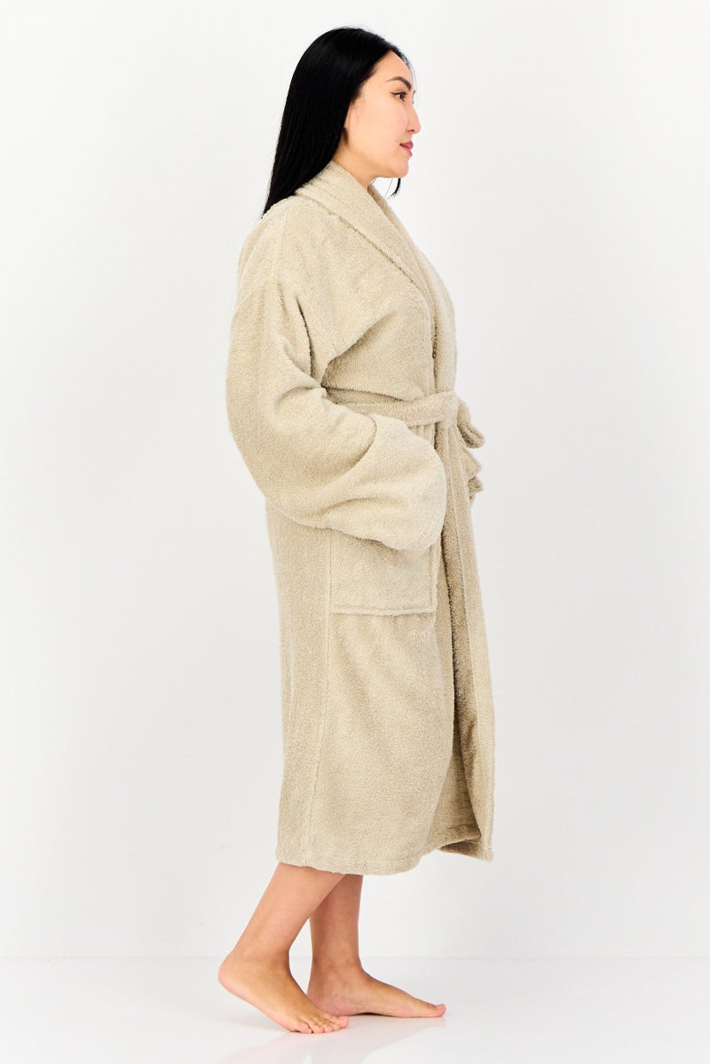 Bebe Home Women Terry Belted Robe, Oyster Grey  - Image 3