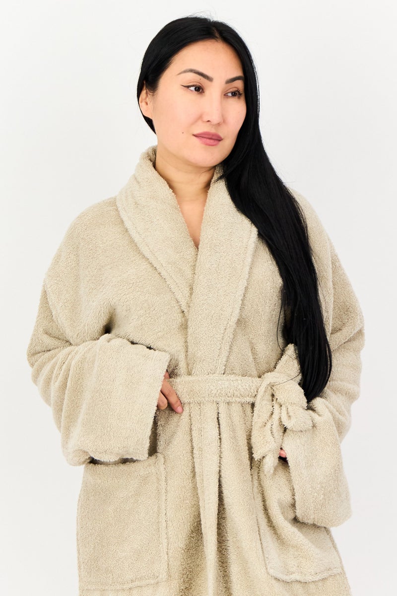 Bebe Home Women Terry Belted Robe, Oyster Grey  - Image 2