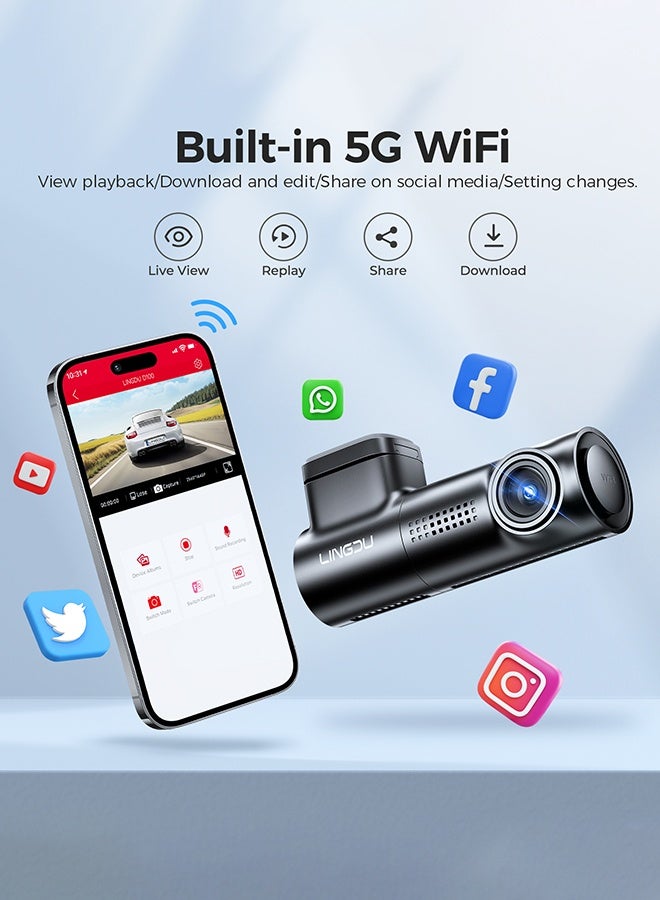 LINGDU D100 2.5K Dash Cam 5GHz WiFi&GPS, Enhanced Super Night Vision with WDR and Starvis Sensor,EN Voice Control, Parking Mode 24H - Image 2