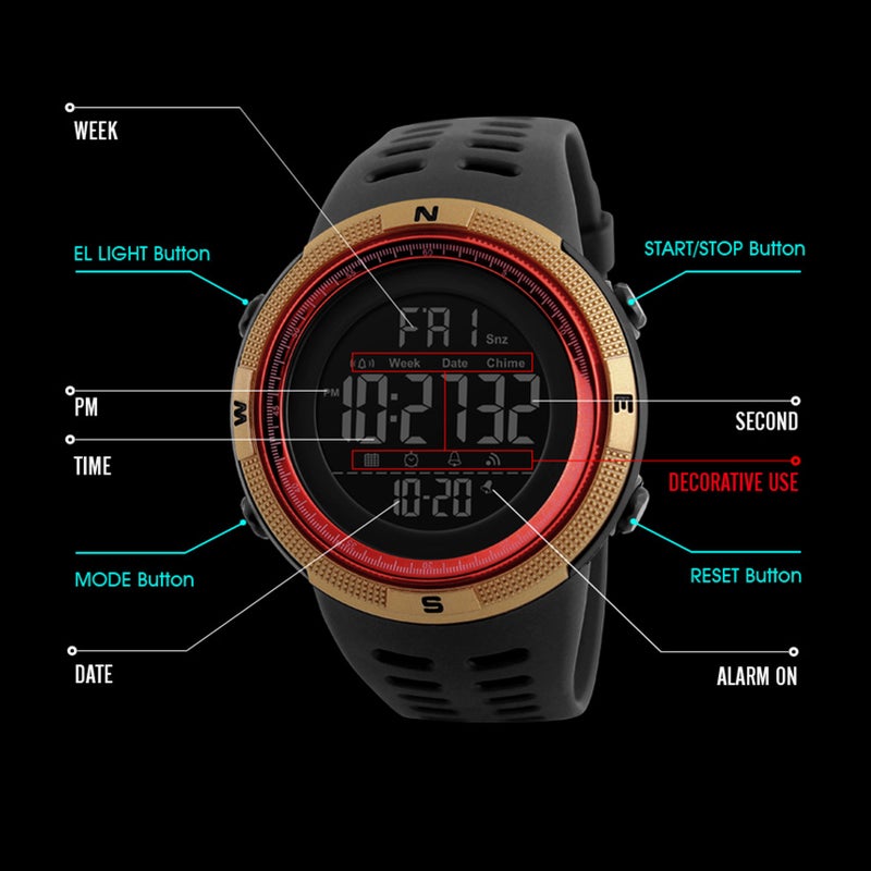 SKMEI Men Sports Watches Countdown Double Time Watch Alarm Chronograph Digital Wristwatches 50M Waterproof Relogio Masculino - Image 3