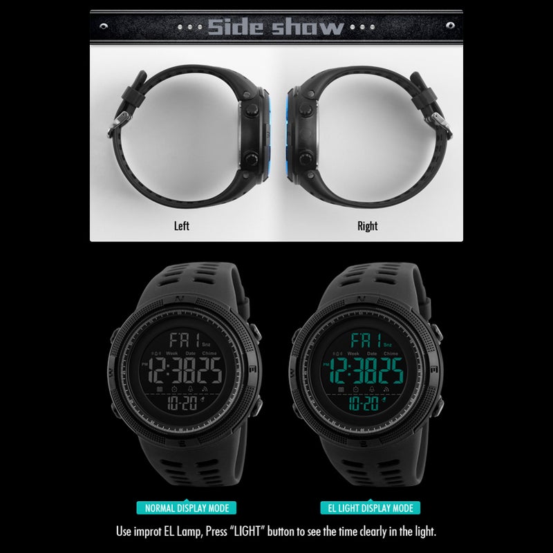 SKMEI Men Sports Watches Countdown Double Time Watch Alarm Chronograph Digital Wristwatches 50M Waterproof Relogio Masculino - Image 2