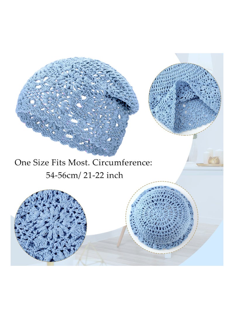 SYOSI 2 Pieces Floral Crochet Slouchy Beanie Hat Handmade Knit Cutout Women Floral Skull Cap Stretchy Knitted Crochet Hat for Women - Image 2