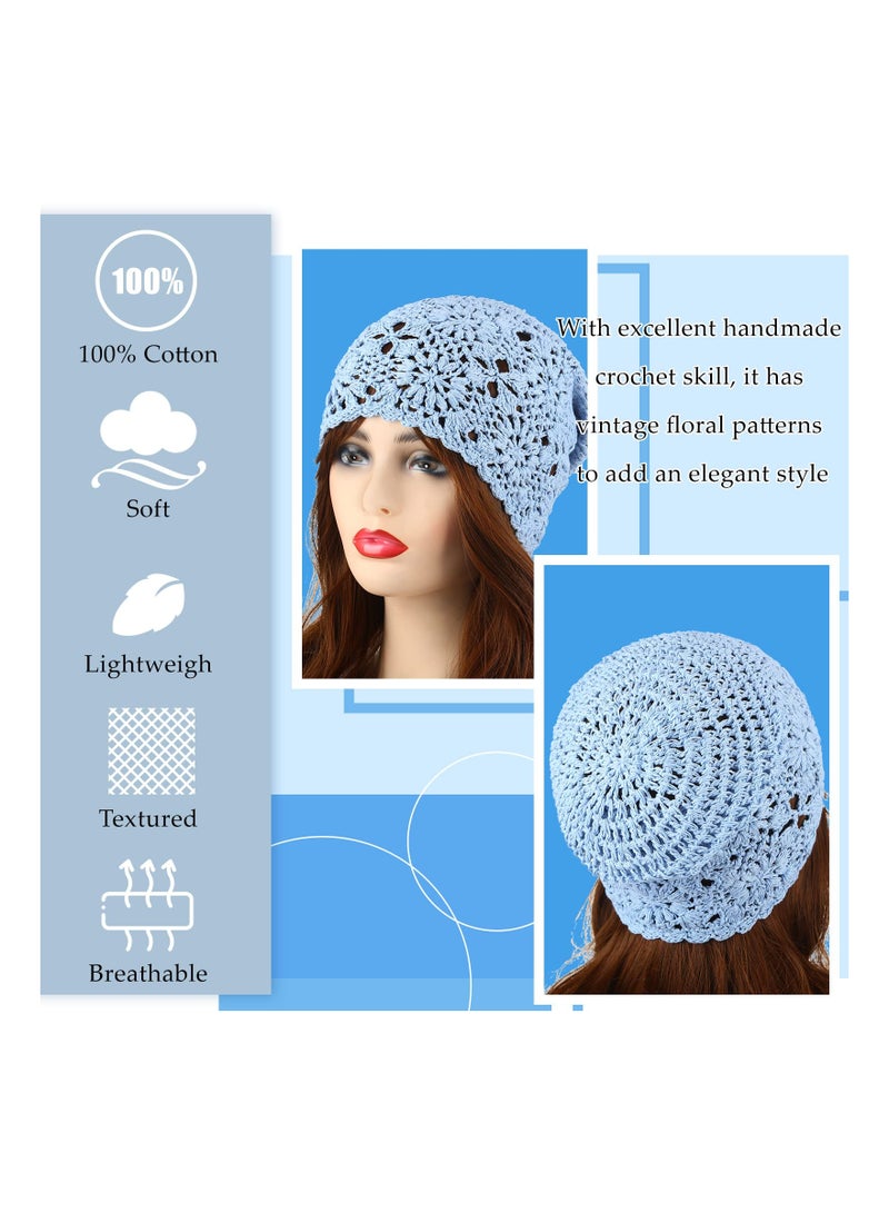 SYOSI 2 Pieces Floral Crochet Slouchy Beanie Hat Handmade Knit Cutout Women Floral Skull Cap Stretchy Knitted Crochet Hat for Women - Image 3