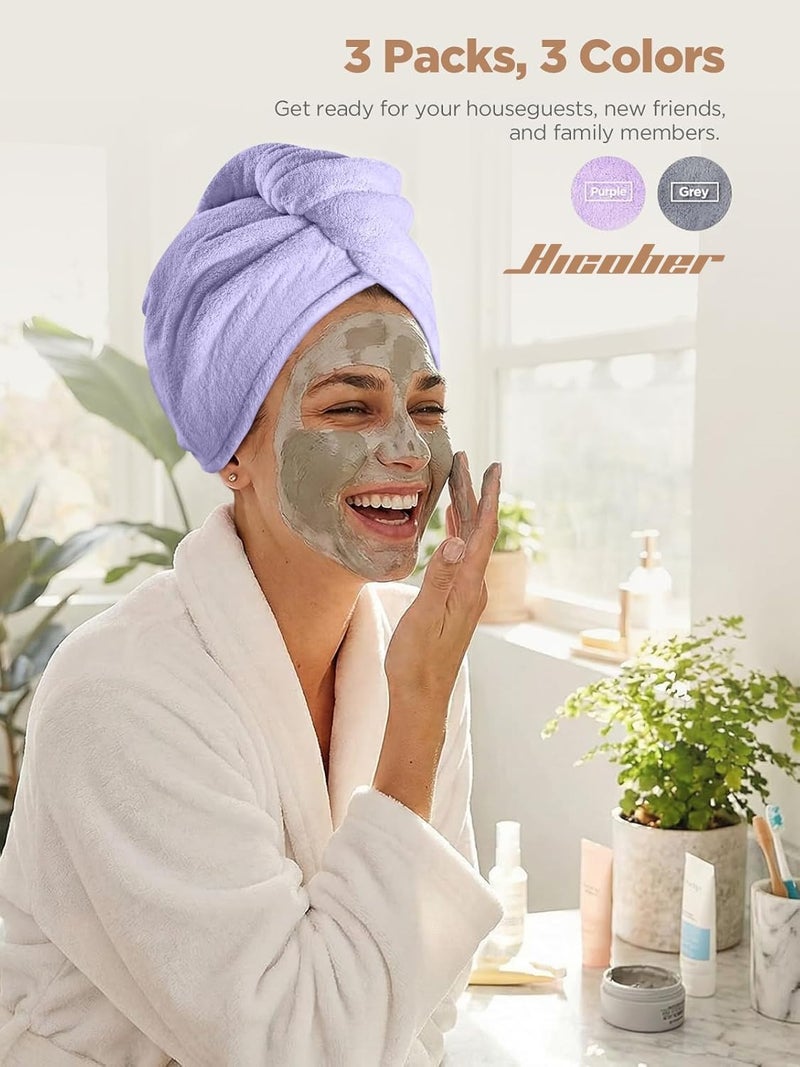 Hicober Microfiber Hair Towel - 2 Pack Hair Turbans for Wet Hair, Anti Frizz, Quick Drying (Purple, Grey) - Image 4