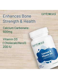 ambrosial Calcium And Vitamin D3 Tablets High Strength Calcium Tablets- 120 Softgels  - Image 2