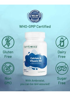 ambrosial Calcium And Vitamin D3 Tablets High Strength Calcium Tablets- 120 Softgels  - Image 4