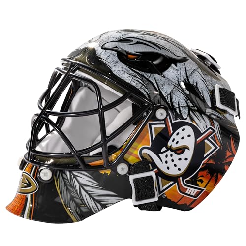 Franklin Sports Anaheim Ducks NHL Mini Hockey Goalie Helmet - Mini NHL Team Goalie Face Masks with Display Case - Perfect Bedroom, Office + Desk Accessory for Hockey Fans - 5" x 4.5" x 4" Inches - Image 1