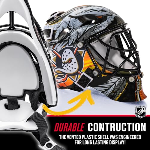 Franklin Sports Anaheim Ducks NHL Mini Hockey Goalie Helmet - Mini NHL Team Goalie Face Masks with Display Case - Perfect Bedroom, Office + Desk Accessory for Hockey Fans - 5" x 4.5" x 4" Inches - Image 2
