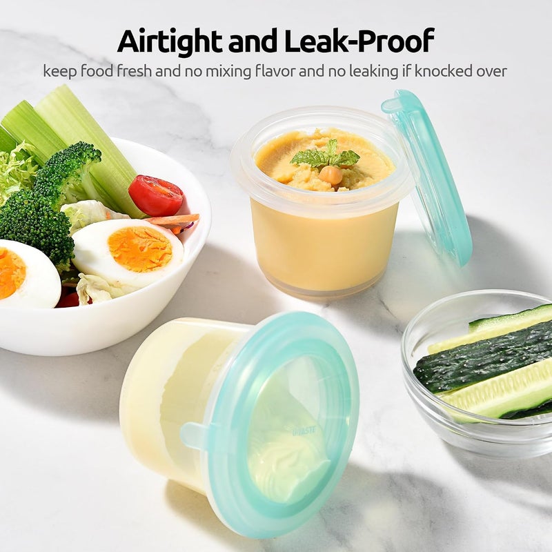 U-Taste 125ml 2PCS Silicone Food Containers Set: Compact Kitchen Storage with Leakproof Lid, Freezer & Microwave Safe, Portable Fruit Box with Date Marker for Salad Dressing, Jam - Aqua Sky - Image 4