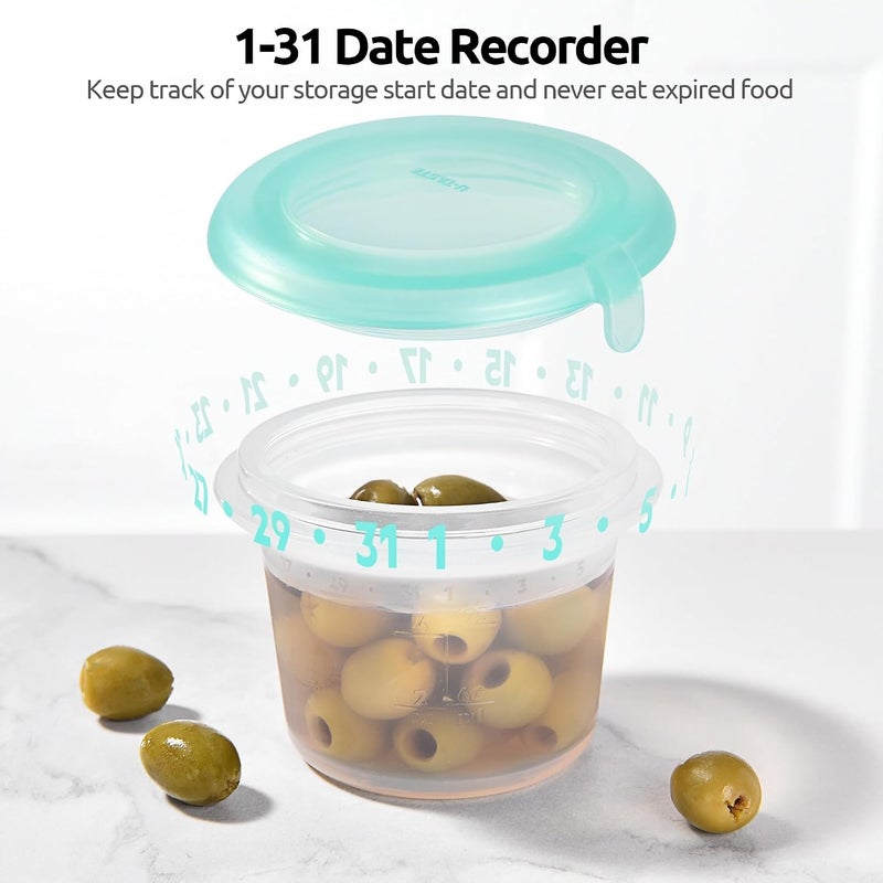 U-Taste 125ml 2PCS Silicone Food Containers Set: Compact Kitchen Storage with Leakproof Lid, Freezer & Microwave Safe, Portable Fruit Box with Date Marker for Salad Dressing, Jam - Aqua Sky - Image 5