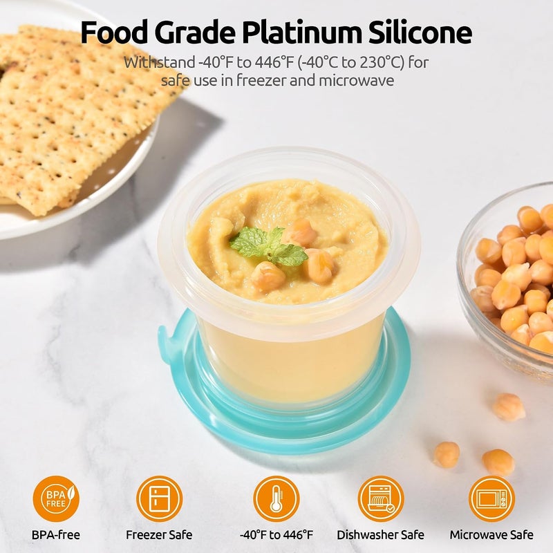 U-Taste 125ml 2PCS Silicone Food Containers Set: Compact Kitchen Storage with Leakproof Lid, Freezer & Microwave Safe, Portable Fruit Box with Date Marker for Salad Dressing, Jam - Aqua Sky - Image 3