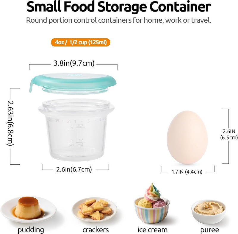 U-Taste 125ml 2PCS Silicone Food Containers Set: Compact Kitchen Storage with Leakproof Lid, Freezer & Microwave Safe, Portable Fruit Box with Date Marker for Salad Dressing, Jam - Aqua Sky - Image 2