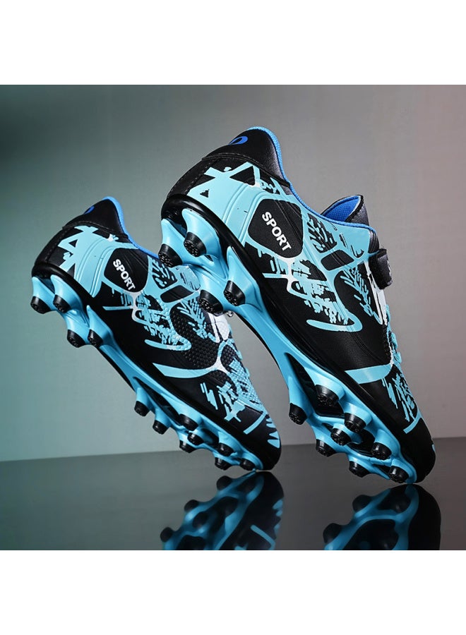 X218 Long Nails Black And Blue Children's Football Shoes Velcro Men's Tf Broken Nails Primary School Girls Teenagers Ag Long Nails Wear-resistant Big Children's Shoes