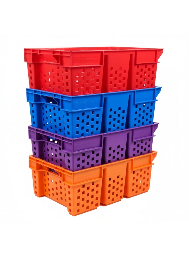 Plastica Industries LLC Vegetable/Date Crate Ventilated Storage Crate Stackable & Durable Storage Box For Home Office and Outdoor Organizer (580 x 380 x 220 mm) (White) - Image 2