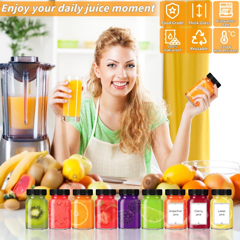 UZLU 80 Pack 2 oz Glass Shot Bottles with Black Lids Small Clear Glass Jar for Ginger Shot Mini Juice Bottle Reusable Wide Mouth Travel Cup Leakage-Proof with Labels for Wellness Juice Milk Potion Liquids - Image 4