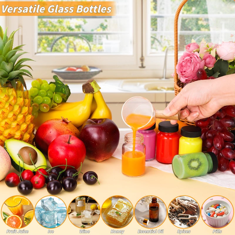 UZLU 80 Pack 2 oz Glass Shot Bottles with Black Lids Small Clear Glass Jar for Ginger Shot Mini Juice Bottle Reusable Wide Mouth Travel Cup Leakage-Proof with Labels for Wellness Juice Milk Potion Liquids - Image 3